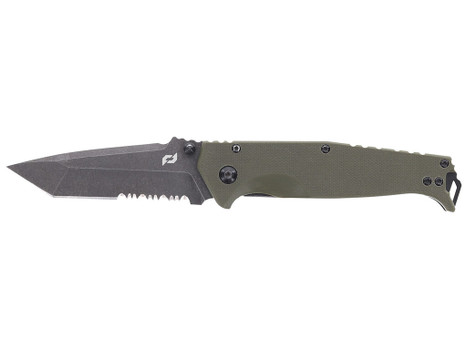 Schrade 1159324 Melee 3.50" Folding Tanto Part Serrated Dark Stonewash D2 Steel Blade 4.50" OD Green G10/SS Handle