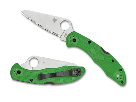 Spyderco Salt 2 3" Folding Clip Point Serrated H1 Steel Blade Green Bi-Directional Texturing FRN Handle Includes Pocket Clip