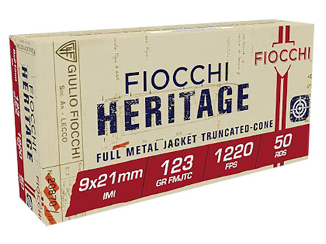 Fiocchi 9X21 Heritage 9x21mmIMI 123gr Full Metal Jacket Truncated Cone 50 Per Box/20 Case