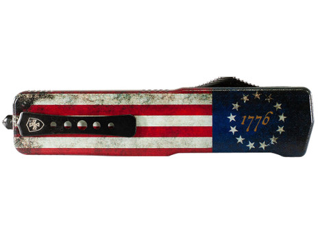 Templar Knife LZBRF321 Premium Weighted Betsy Ross Flag Large 3.55" OTF Drop Point Plain Black Oxide Stonewashed D2 Steel Blade, 5.25" Betsy Ross Flag Aluminum Zinc Alloy Handle