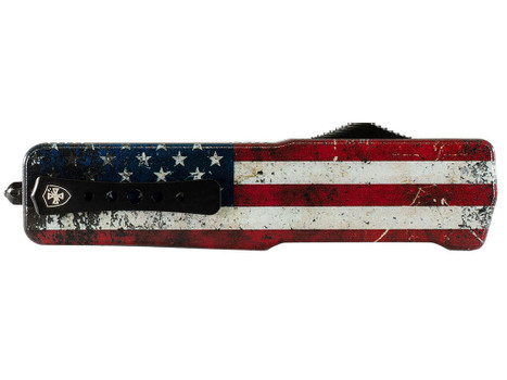 Templar Knife MAUS321 Premium LW US Flag Slim 3.25" OTF Drop Point Plain Black Oxide Stonewashed D2 Steel Blade, 5" US Flag Aluminum Handle