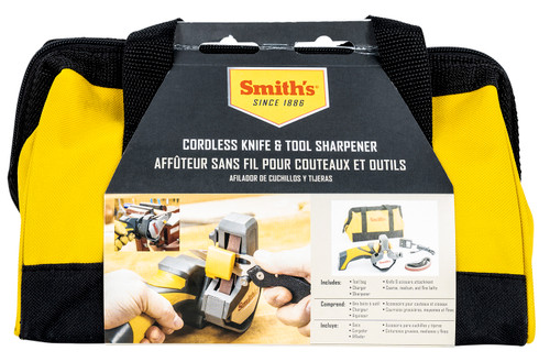 Smiths Products 50969 Knife  Tool Sharpener Cordless Hand Held FineMediumCoarse Ceramic Sharpener GrayYellow UPC: 027925509692