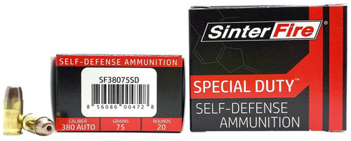 SinterFire Inc SF38075SD Special Duty SD  380 ACP 75 gr Lead Free Frangible Hollow Point 20 Per Box 10 Case UPC: 856086004728