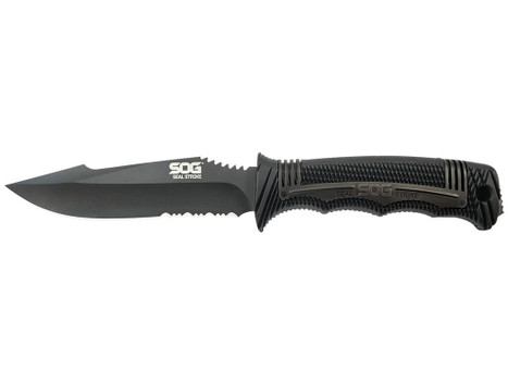 S.O.G SOGSS1003CP Seal Strike 4.90" Fixed Clip Point Part Serrated AUS-8A SS Blade Black Textured GRN/SS Handle Includes Belt Clip/Sheath