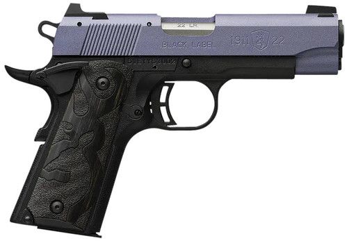 Browning 051894490 1911 Black Label Compact Frame 22 LR 101 3.63 Matte Stainless Steel Barrel Crushed Orchid Cerakote Serrated Slide Matte Black Polymer Frame wBeavertail UPC: 023614857594