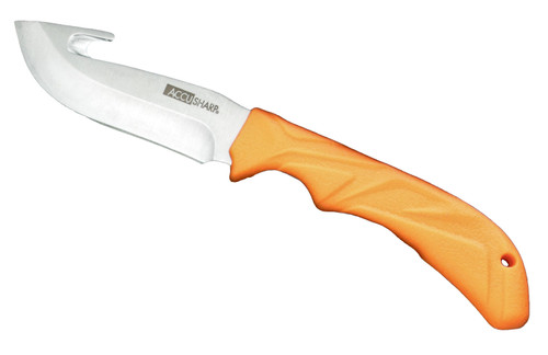 AccuSharp 729C Gut Hook  3.50 Fixed Gut Hook Plain Stainless Steel BladeBlaze Orange Rubber Handle Includes Belt Carry Pouch UPC: 015896007293