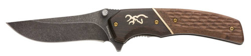 Browning 3220392 Hunter  Large 3.50 Folding Drop Point Plain Black Oxide Stonewashed 440C SS BladeBrown Jigged Hardwood Walnut Handle Includes Pocket Clip UPC: 023614955269