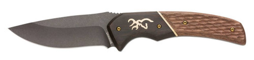 Browning 3220397 Hunter  Large 3.63 Fixed Drop Point Plain Black Oxide Stonewashed 440C SSBlade Brown Jigged Walnut Handle Includes Sheath UPC: 023614964827