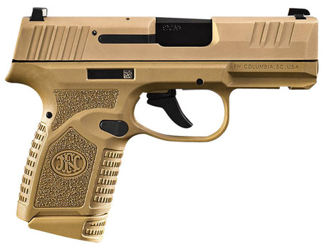 FN 66101413 Reflex  MicroCompact Frame 9mm Luger 101 3.30 Black Target Crown Steel Barrel Flat Dark Earth PVD Serrated Steel Slide Flat Dark Earth Polymer Frame wPicatinny Rail Ambidextrous UPC: 845737016272