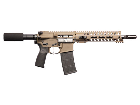 Patriot Ordnance Factory 01803 Minuteman DI 5.56x45mm 30+1 10.50" Nitride Treated Chrome Moly Barrel, 9" M-LOK Handguard, Patriot Brown Cerakote Receiver, Black Synthetic Buffer Tube, Black MFT Grips