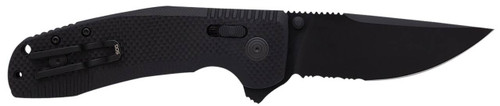 S.O.G SOG12380341 SOGTAC XR 3.39 Folding Clip Point Part Serrated Black TiNi Cryo D2 Steel Blade Blackout G10 Handle Includes Pocket Clip UPC: 729857010375
