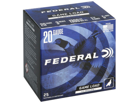Federal H2585 Game-Shok High Brass 20Gauge 3" 1 1/4oz 5Shot 25 Per Box/10 Case