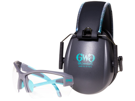 Girls With Guns 2388 Assure Protective Safety Glasses & Muff Combo Women Clear Lens Anti-Scratch Gray Frame