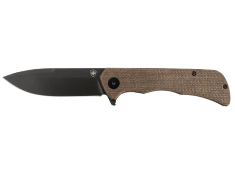 Templar Knife PFMBN321 Paladin 3.27" Folding Drop Point Plain Black Powder Coated D2 Steel Blade, 4.40" Brown Micarta Handle