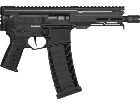 CMMG 94A6867AB Dissent MK4 9mm Luger 33+1 6.50", Black, Picatinny Brace Adapter, 5.50" M-LOK Handguard, Left Side Charging Handle, Zeroed Linear Comp, Zeroed Drop-In Single Stage Trigger