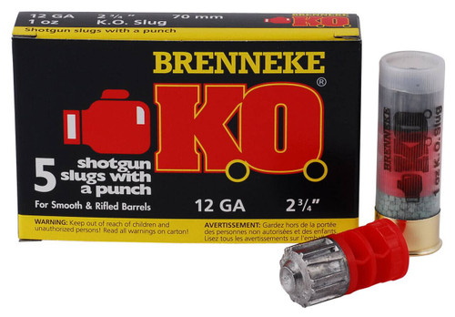Brenneke SL122KO K.O.  12 Gauge 2.75 1 oz Slug Shot 5 Per Box 50 UPC: 4030128120973