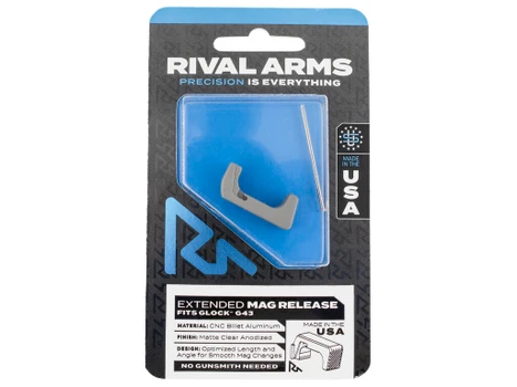 Rival Arms RA72G003D Magazine Release Extended Silver Aluminum for Glock 43