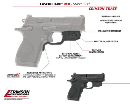Crimson Trace 013000172 LGLaserguard CSX Red  Black Smith  Wesson UPC: 810048570751