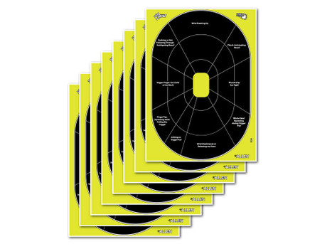 EZ-Aim 15220 Splash Reactive Target Oval Paper Hanging Handgun 12" x 18" Black/Yellow 8 Per Pkg