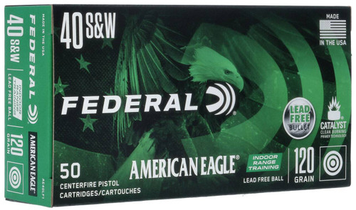 Federal American Eagle Indoor Range Training (IRT) High Velocity Centerfire Ammunition, 40 Smith & Wesson, Lead Free Full Metal Jacket, 120 Grain - 50 Cartridge Box ( 50 / 1 )
