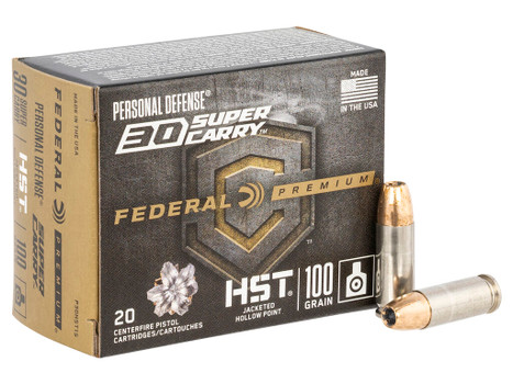 Federal P30HST1S Premium Personal Defense 30Super Carry 100gr HST Jacketed Hollow Point 20 Per Box/10 Case