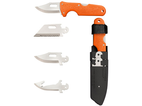 Cold Steel CS-40AL Click-N-Cut Hunter 2.50" Fixed Bowie/Gut Hook/Plain/Serrated Satin 420J2 SS Blade/Orange ABS Handle