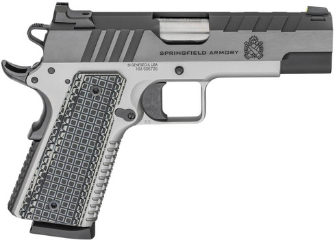 Springfield Armory PX9218L 1911 Emissary 45 ACP 81 4.25 Bull Barrel Stainless Steel Frame wBeavertail  TriTop Cut Blued Carbon Steel Slide Black VZ ThinLine G10 Grip UPC: 706397934507