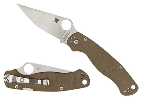 Spyderco C81MPCW2 Military 2  3.47 Folding Plain Stonewashed CPM CruWear BladeBrown Canvas Textured Micarta Handle Includes Pocket Clip UPC: 716104016709
