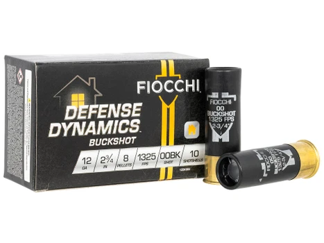 Fiocchi 12BK008 Defense Dynamics 12Gauge 2.75" 8Pellets 00 Buck Shot 10 Per Box/25 Case