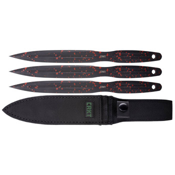 CRKT K930RKP Onion Throwing Knives 6.25 Fixed Spear Point Plain NonSharp BlackRed Spatter 1050 High Carbon  Includes Sheath 3 Blades UPC: 794023995374