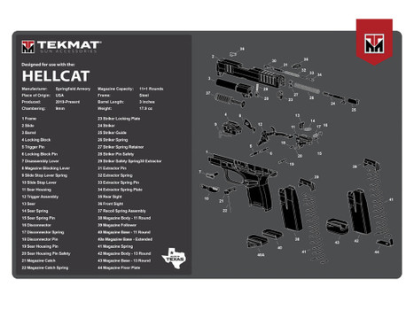 TekMat TEKR17HELLCAT Springfield Armory Hellcat Cleaning Mat Gray/White Rubber 11"x17" Springfield Hellcat Parts Diagram