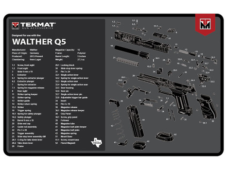 TekMat TEKR17WALQ5SF Walther Q5 SF Cleaning Mat Black/Gray Rubber 11"x17" Walther Q5 Parts Diagram