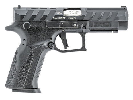 Grand Power 8588005808668 Q100 Mk23 9mm Luger 15+1 4.25" Stainless Rotating Barrel, Black Steel Optic Ready/Serrated Slide, Black Steel Frame w/Accessory Rail & Beavertail, Textured Grip