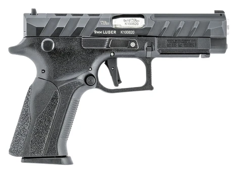 Grand Power 8588005808668 Q100 Mk23 9mm Luger 15+1 4.25" Stainless Rotating Barrel, Black Steel Optic Ready/Serrated Slide, Black Steel Frame w/Accessory Rail & Beavertail, Textured Grip