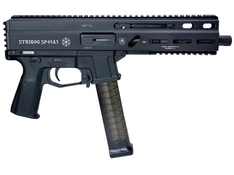 Grand Power 197892003506 SP45A3 Stribog 45 ACP 20+1 8" Black Threaded Barrel, Black Hardcoat Anodize Aluminum/Polymer Receiver w/Picatinny Rail, QD Sling Sockets, Black Polymer Grip, Ambidextrous