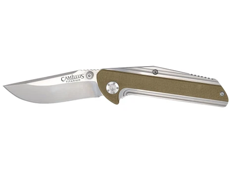 Camillus 19195 Sevens 2.75" Folding Plain Silver AUS-8 Carbonitride Titanium Blade, Desert Tan/SS G10/SS Handle