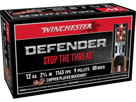 Winchester Ammo SB1200PD Defender 12Gauge 2.75" 9Pellets Copper Plated 00Buck Shot 10 Per Box/10 Case