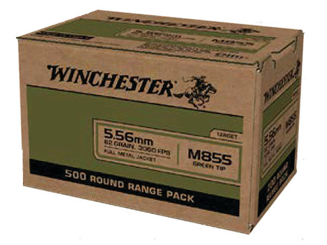 Winchester Ammo WM855500 USA M855 Green Tip 5.56x45mmNATO 62gr Full Metal Jacket 500 Per Box/2 Case