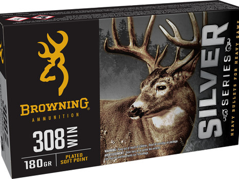 Browning Ammo B192603081 Silver 308Win 180gr Plated Soft Point 20 Per Box/10 Case