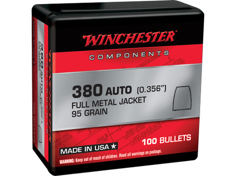 Winchester Ammo WB380MC95X Centerfire Handgun Reloading 380ACP 95gr Full Metal Jacket 100 Per Box/10 Case