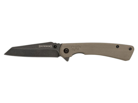 Browning 3220512 Branded Rock EDC 3" Folding Wharncliffe Plain Black Stonewashed 7Cr17MoV SS Blade, Flat Dark Earth G10 Handle
