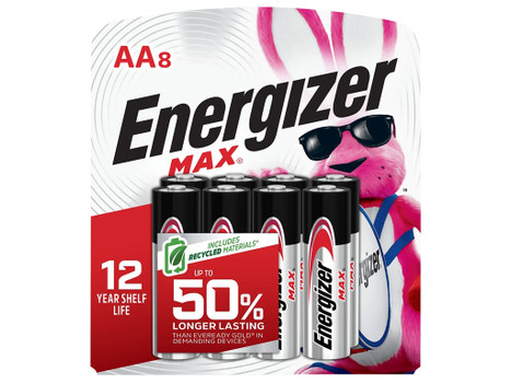 Energizer E91MP8 AA Max Silver 1.5V Alkaline, Qty (8) Single Pack