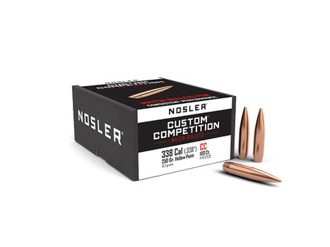 Nosler 57520 Custom Competition 338Cal 250gr Hollow Point Boat Tail 100/Box