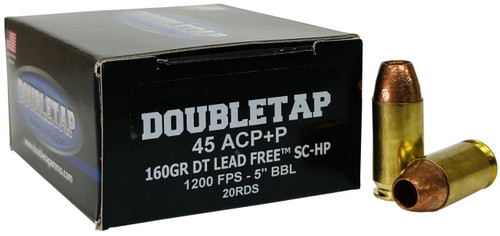 DoubleTap Ammunition 45A160XM   45 ACP 160 gr Lead Free Hollow Point 20 Per Box/ 50 Case UPC: 091037349514