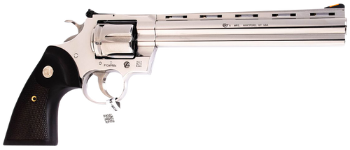 Colt Mfg PYTHONSP8WTS Python  357 Mag/38 Special 6 Shot 8" Polished Stainless Steel Vent Rib Barrel, Cylinder & Frame, Walnut w/Medallion Grip, Exposed Hammer                                          