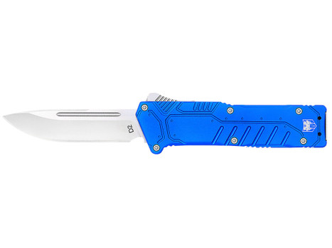 CobraTec Knives BLUSFDNS Special Forces 3.25" OTF Drop Point Plain Satin D2 Steel Blade, 4.75" Blue Textured Anodized Aluminum Handle