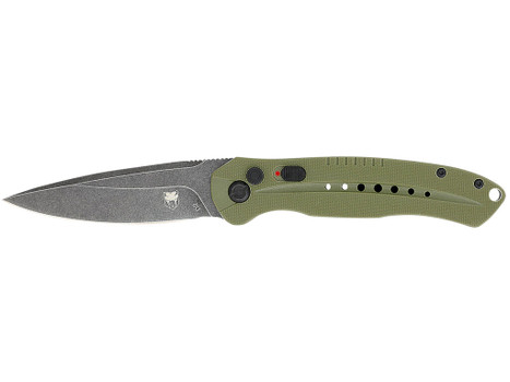 CobraTec Knives ODGDIABLOAUTO Diablo 3.50" Folding Black Stonewashed D2 Steel Blade, 4.75" OD Green Textured G10 Scales Handle