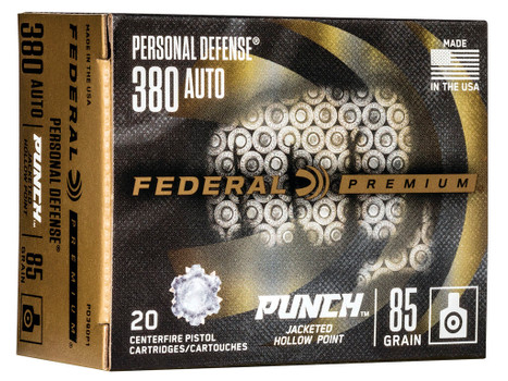 Federal PD380P1 Punch Personal Defense 380ACP 85gr Jacketed Hollow Point 20 Per Box/10 Case