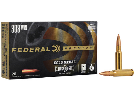 Federal GM308OTM1 Premium Gold Medal 308Win 168gr Open Tip Match 20 Per Box/10 Case