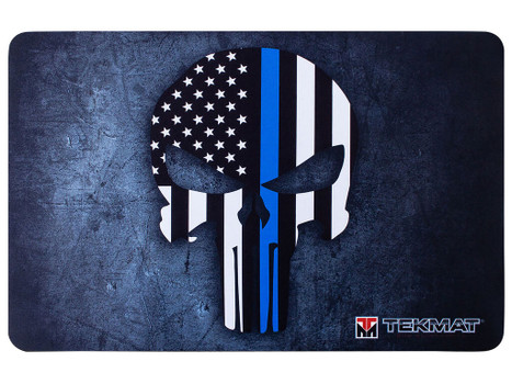 TekMat TEKR17PUNISHERBL Punisher Blue Line Cleaning Mat Black/White/Blue Rubber 11"x17" Blue Line Punisher Skull